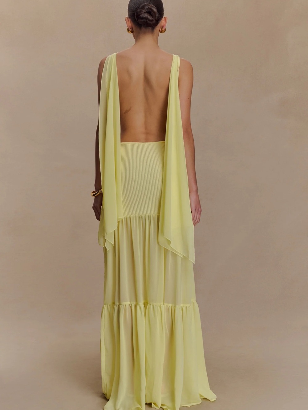 Haille Knit Chiffon Maxi Dress in Lemon - Picture 3 of 7